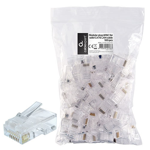 CABLEXPERT Modular Plug 8P8C For Solid CAT6 LAN Cable 100PCS/Bag