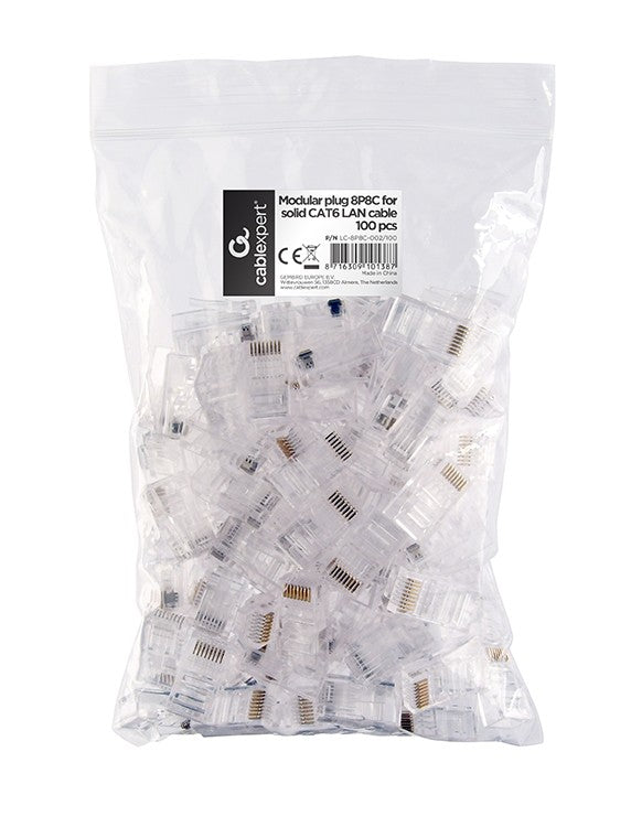 CABLEXPERT Modular Plug 8P8C For Solid CAT6 LAN Cable 100PCS/Bag