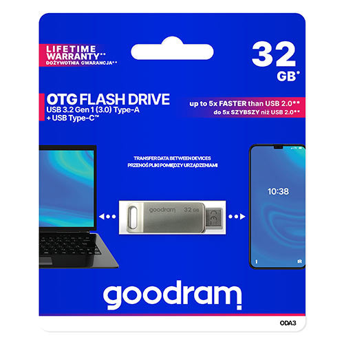 GOODRAM OTG Flash Drive USB3.2 GEN1 32GB & Type-C Silver
