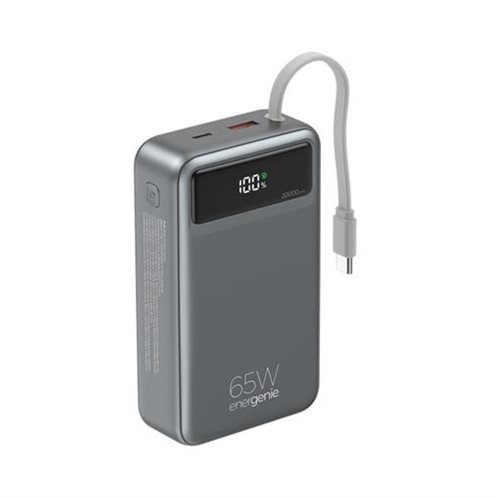 ENERGENIE 65W Fast Charging Power Bank With Integrated Cables 20000 MAH Black