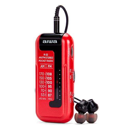 AIWA Mini Pocket Radio With Earphones Red