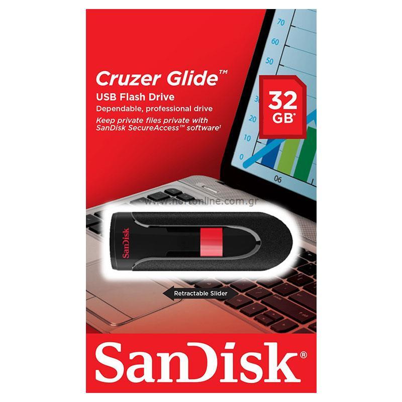 USB 2.0 Flash Disk SanDisk Cruzer Glide SDCZ60 USB A 32GB Μαύρο
