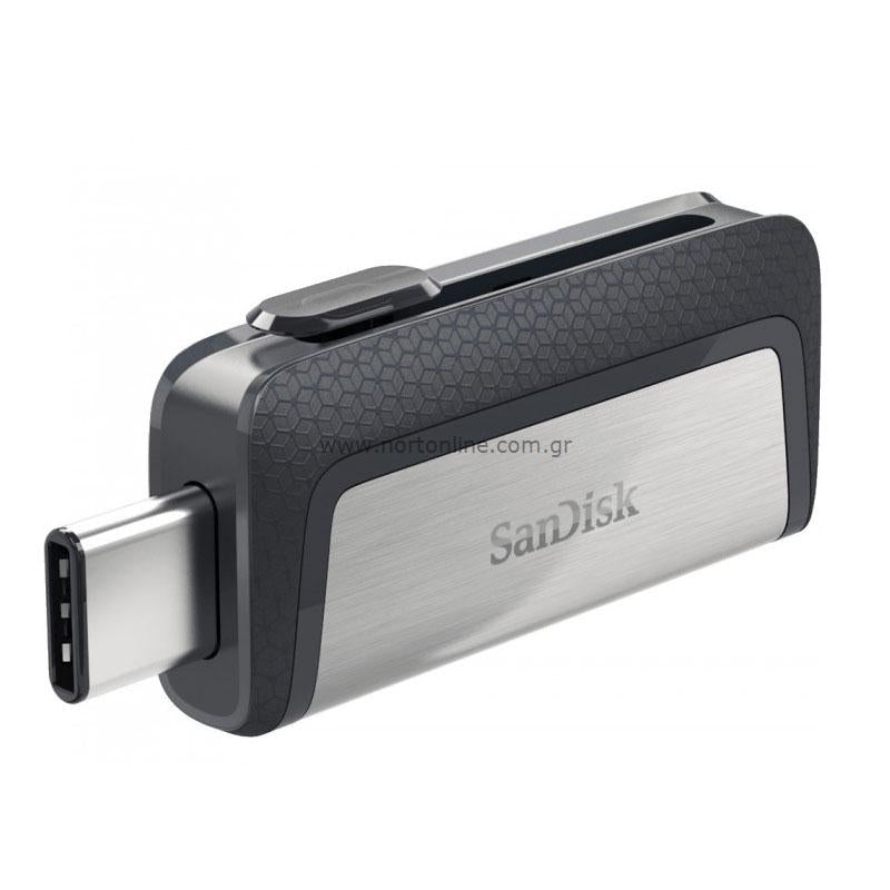 USB 3.1 Flash Disk SanDisk Dual Drive USB C 64GB 150 MB/s Ασημί