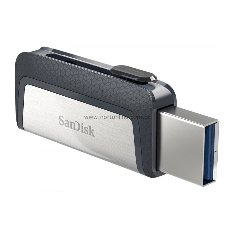 USB 3.1 Flash Disk SanDisk Dual Drive USB C 64GB 150 MB/s Ασημί