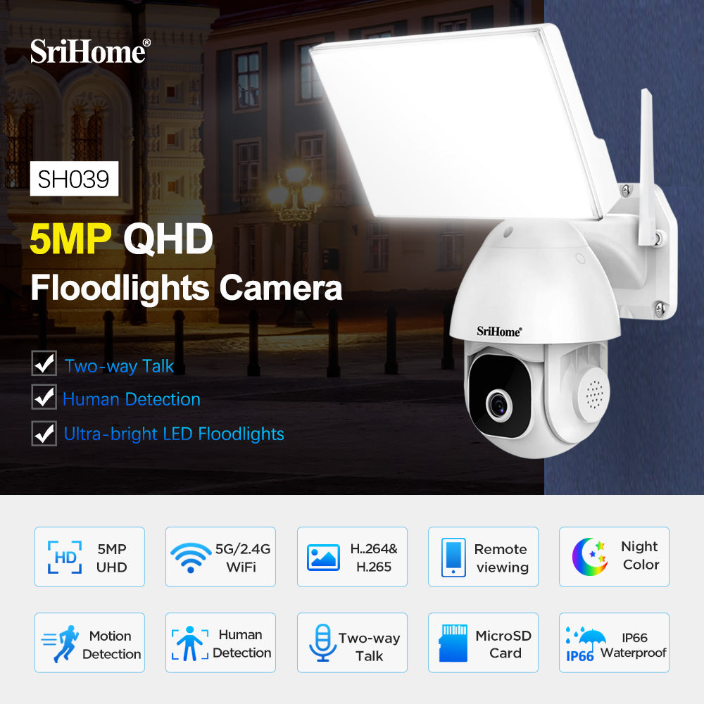 SRIHOME Dual Band Wifi Floodlights Camera 5MP QHD