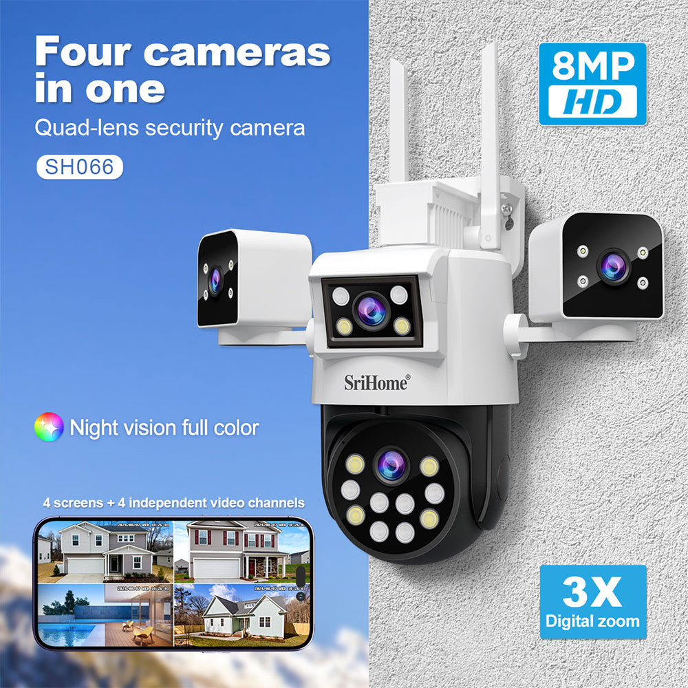 SRIHOME 8MP Quad-Lens PTZ Security Camera