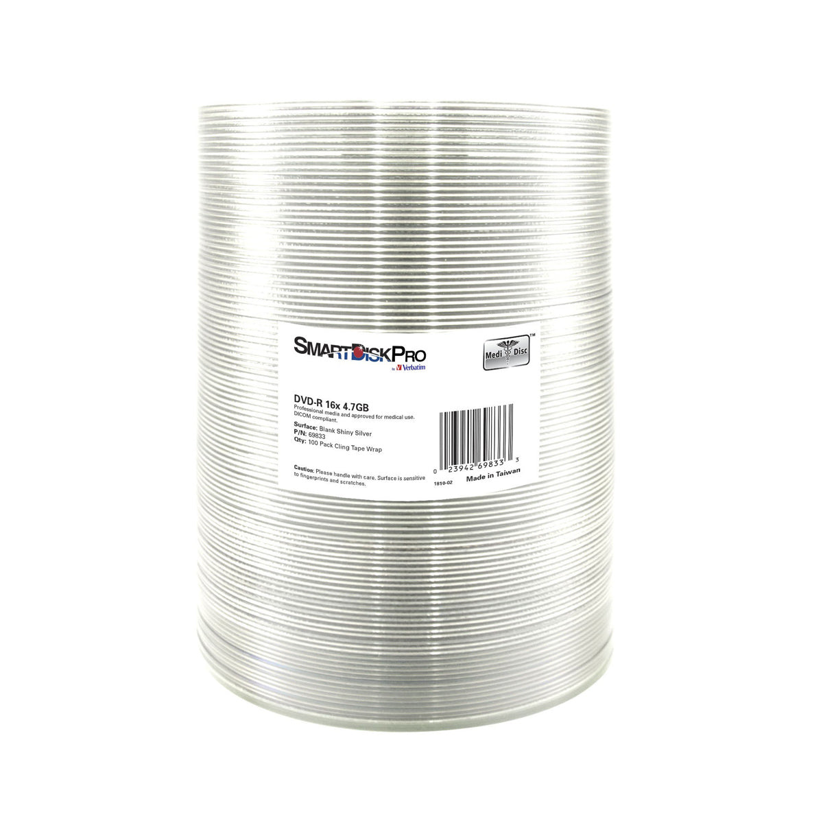 SmartDisk Pro DVD R 16x 4.7GB, 100-Pack Wrap, Silver ( by Verbatim ) - 69833