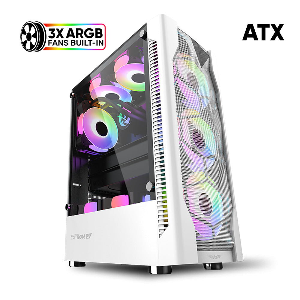 ARMAGGEDDON Gaming PC Case Dual Chamber With 3 Argb Fans Tritron 3 White