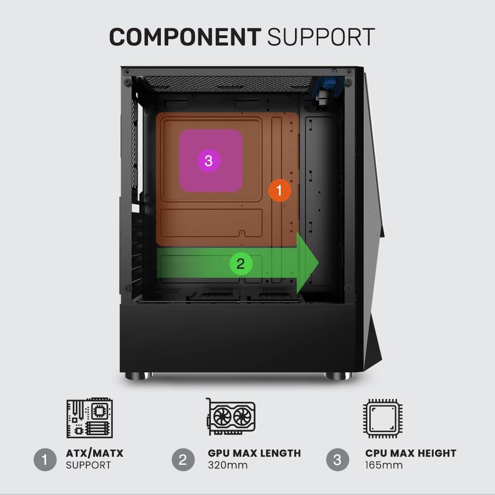 ARMAGGEDDON Gaming PC Case Dual Chamber With 3 Argb Fans Tritron 3 White