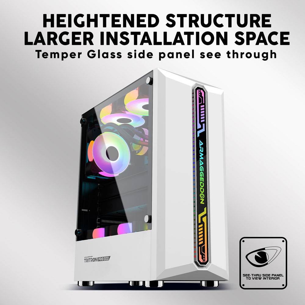 ARMAGGEDDON Gaming PC Case With 3 Argb Fans Tritron Pro 300 White