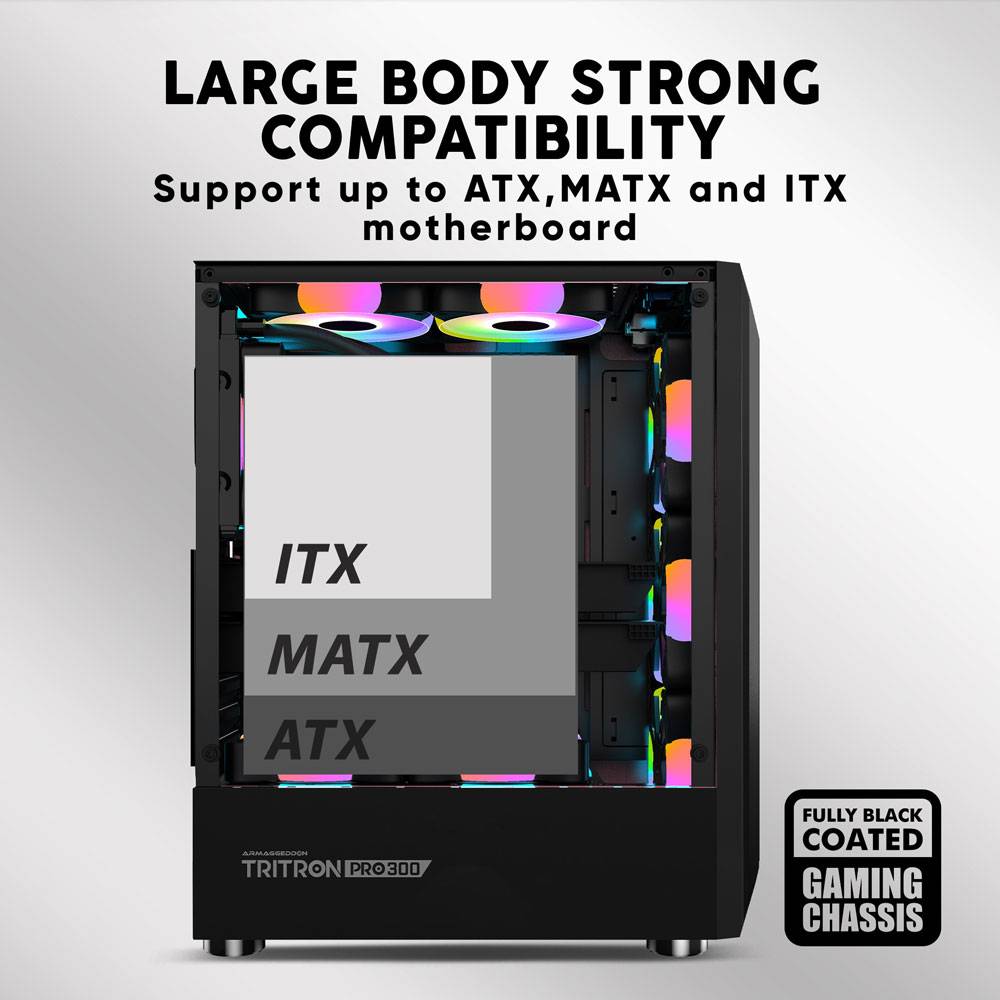 ARMAGGEDDON Gaming PC Case With 3 Argb Fans Tritron Pro 300 White