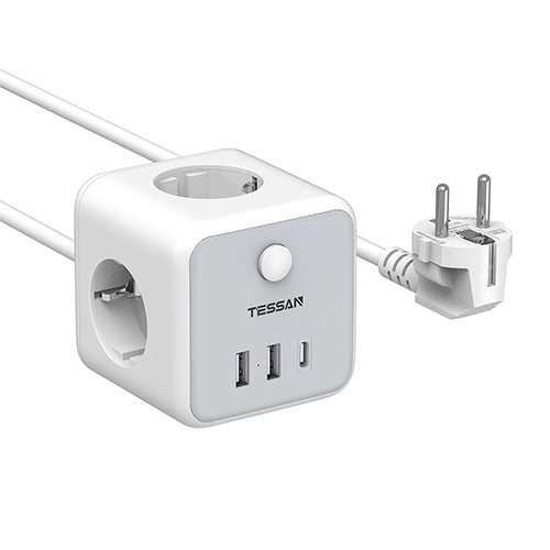TESSAN 6 IN 1 Powercube Strip 3xSCHUKO, 2xUSB, 1xTYPE-C, 2M Cable
