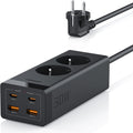 TESSAN 6 IN 1 Power Strip 2xSCHUKO 2xUSB 2xTYPE-C 30W With Cable 2M Black