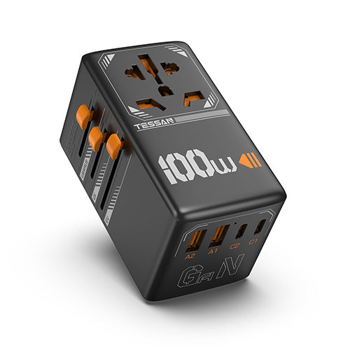 TESSAN GaN Universal Travel Adapter 2xUSB, 2xTYPE-C Max 100W