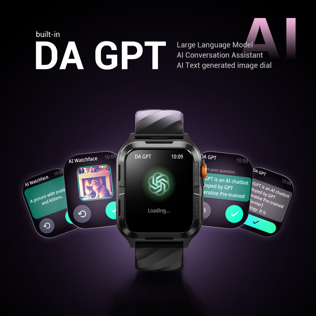 BLACKVIEW BT5.3 WATERPROOF-10M SMARTWATCH WITH DA GPT & LED TORCH BLACK