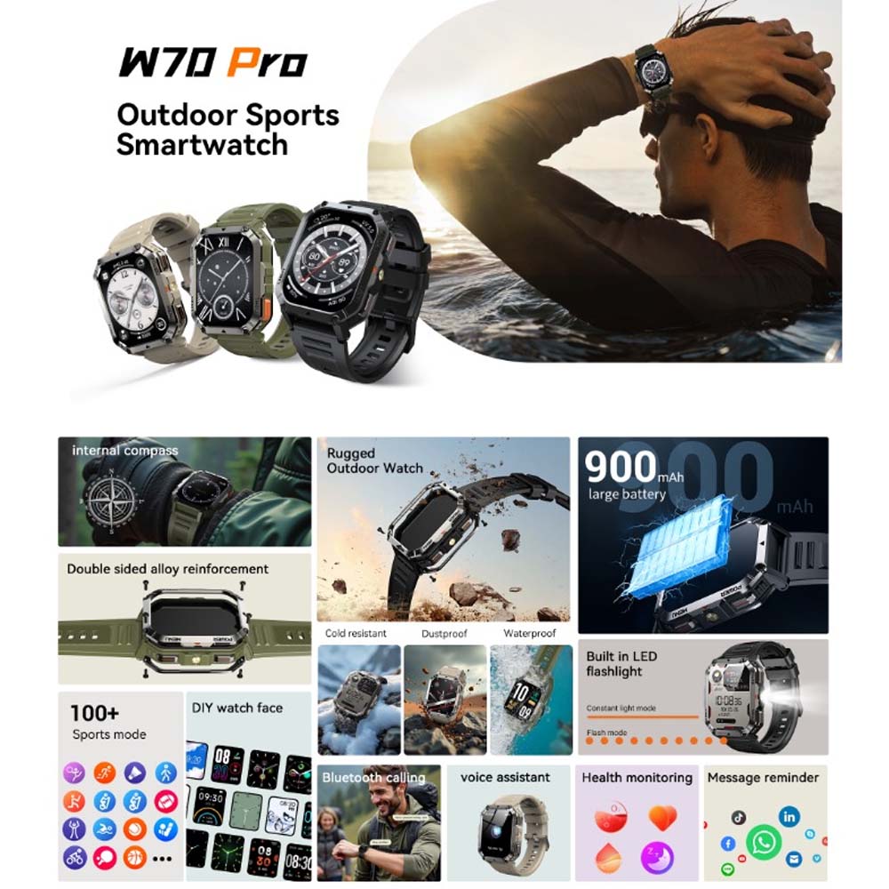 BLACKVIEW MULTI-FUNCTION SMARTWATCH WITH FLASHLIGHT COMPASS BT CALL & HEALTH MANAGEMENT BLACK