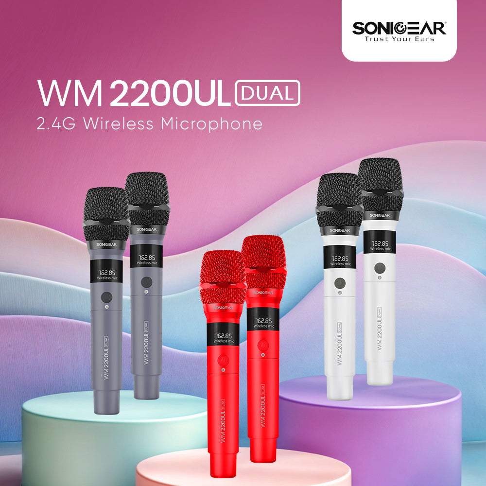 SONICGEAR Dual 2.4G Wireless LED Microphone WM 2200 UL Bianco