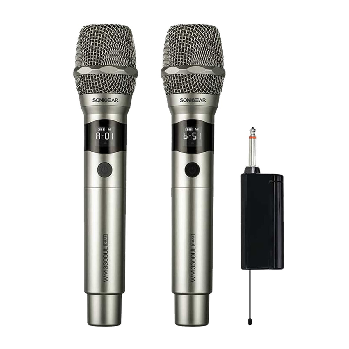 SONICGEAR Dual Professional UHF Wireless LED Microphone WM 3300 UL Platinum