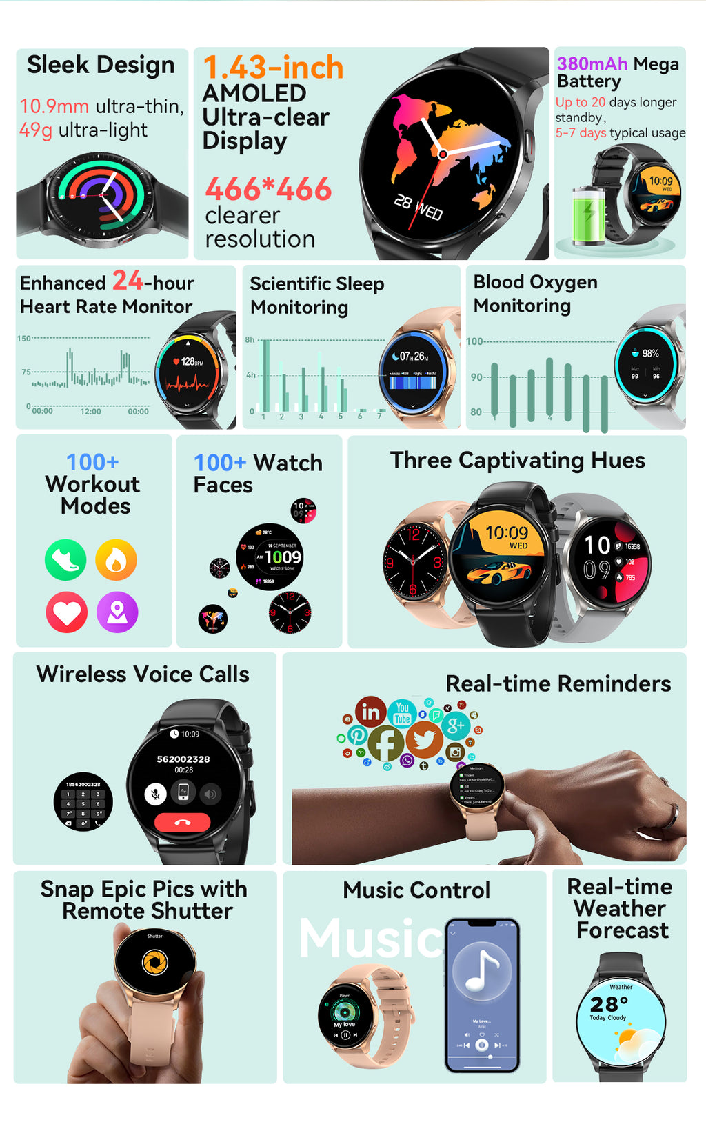 BLACKVIEW BT5.3 SMARTWATCH AMOLED ULTRA-CLEAR DISPLAY BLACK