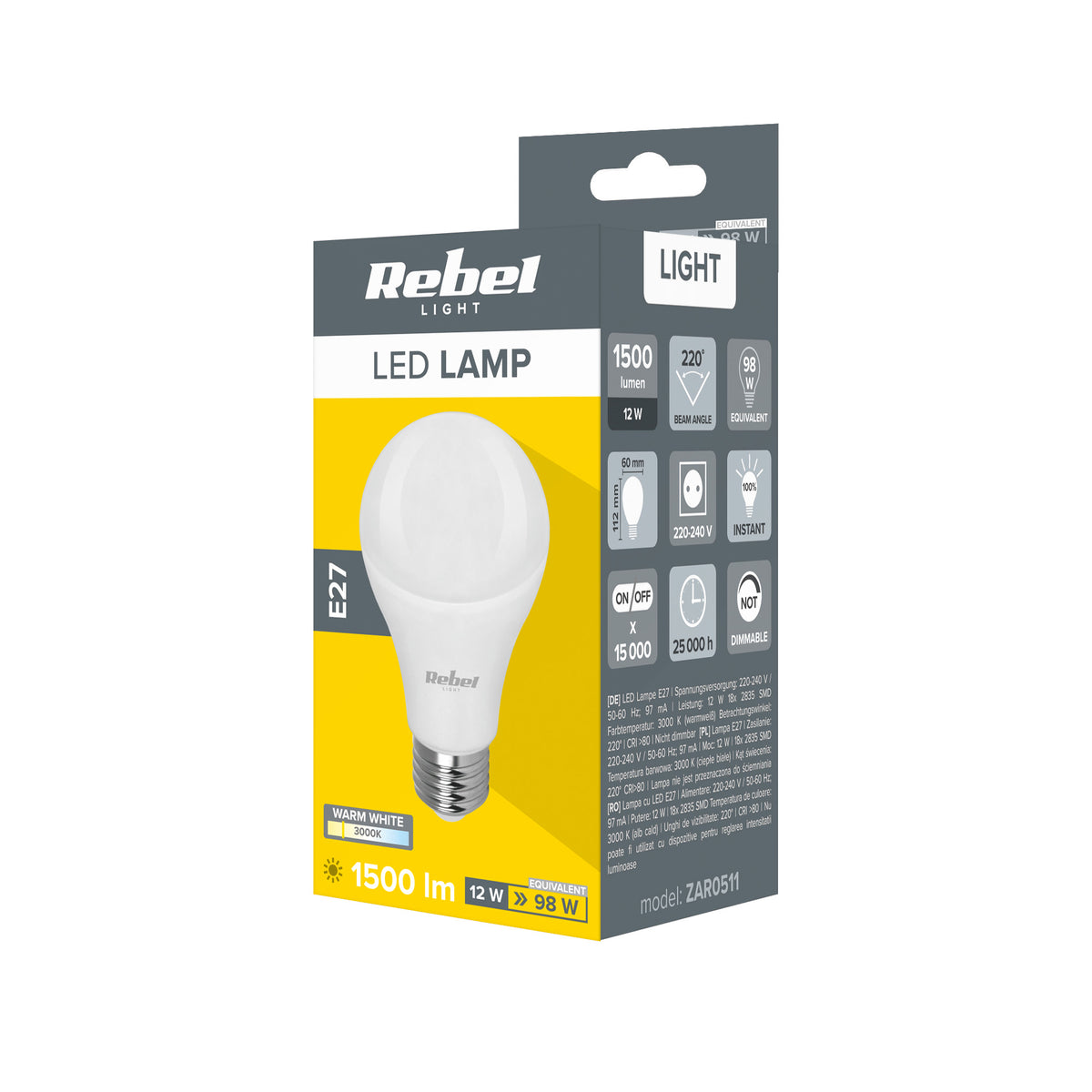 Λάμπα LED E27 A60 12W/230V 3000K Rebel