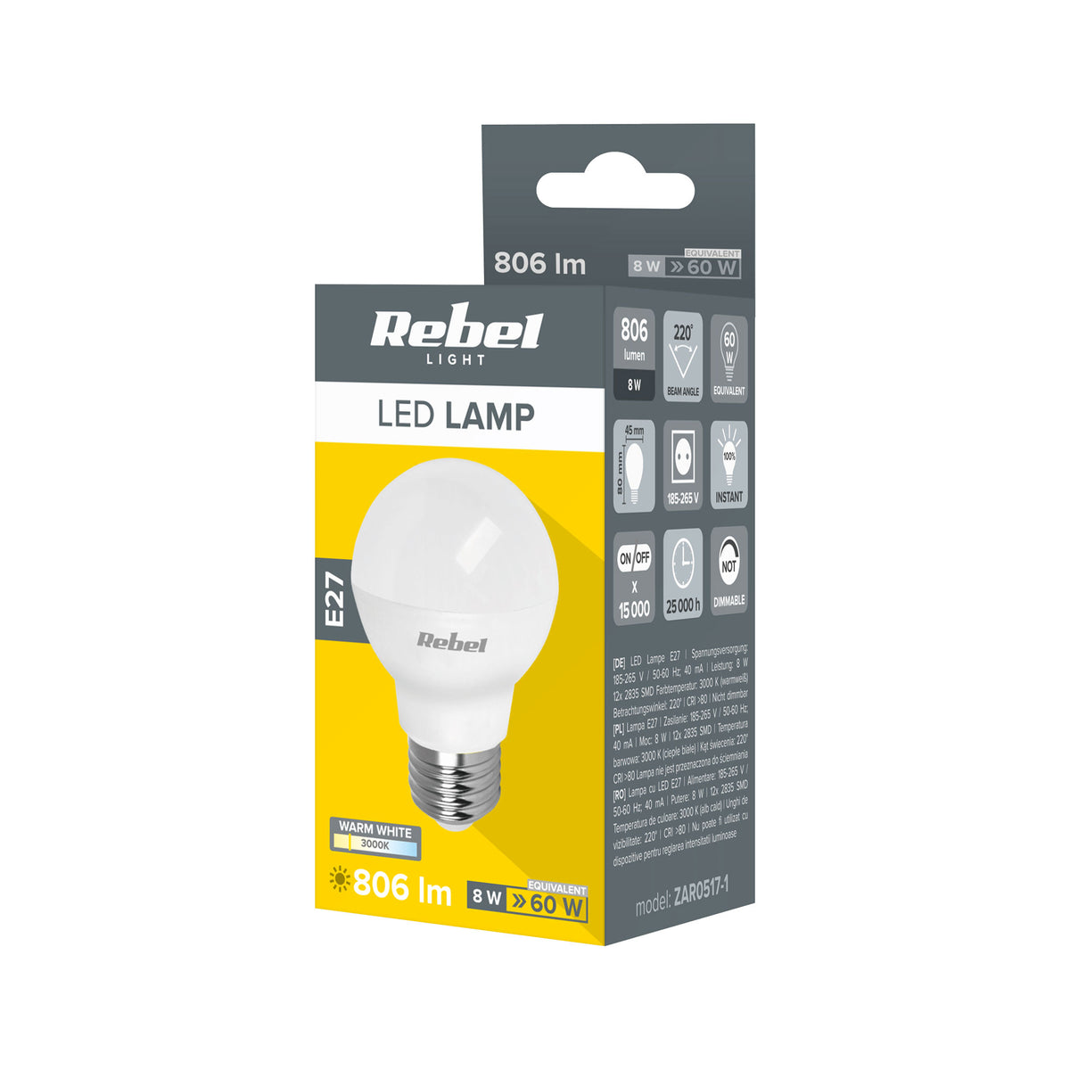 Λάμπα LED E27 G45 8W/230V 3000K Rebel