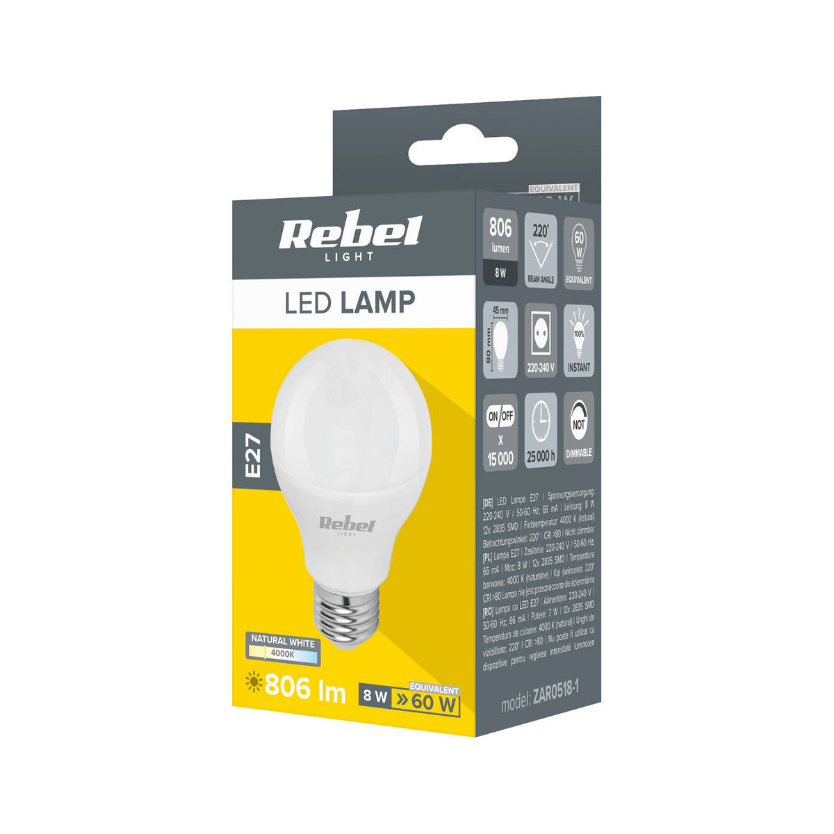 Λάμπα LED E27 G45 8W/230V 4000K Rebel