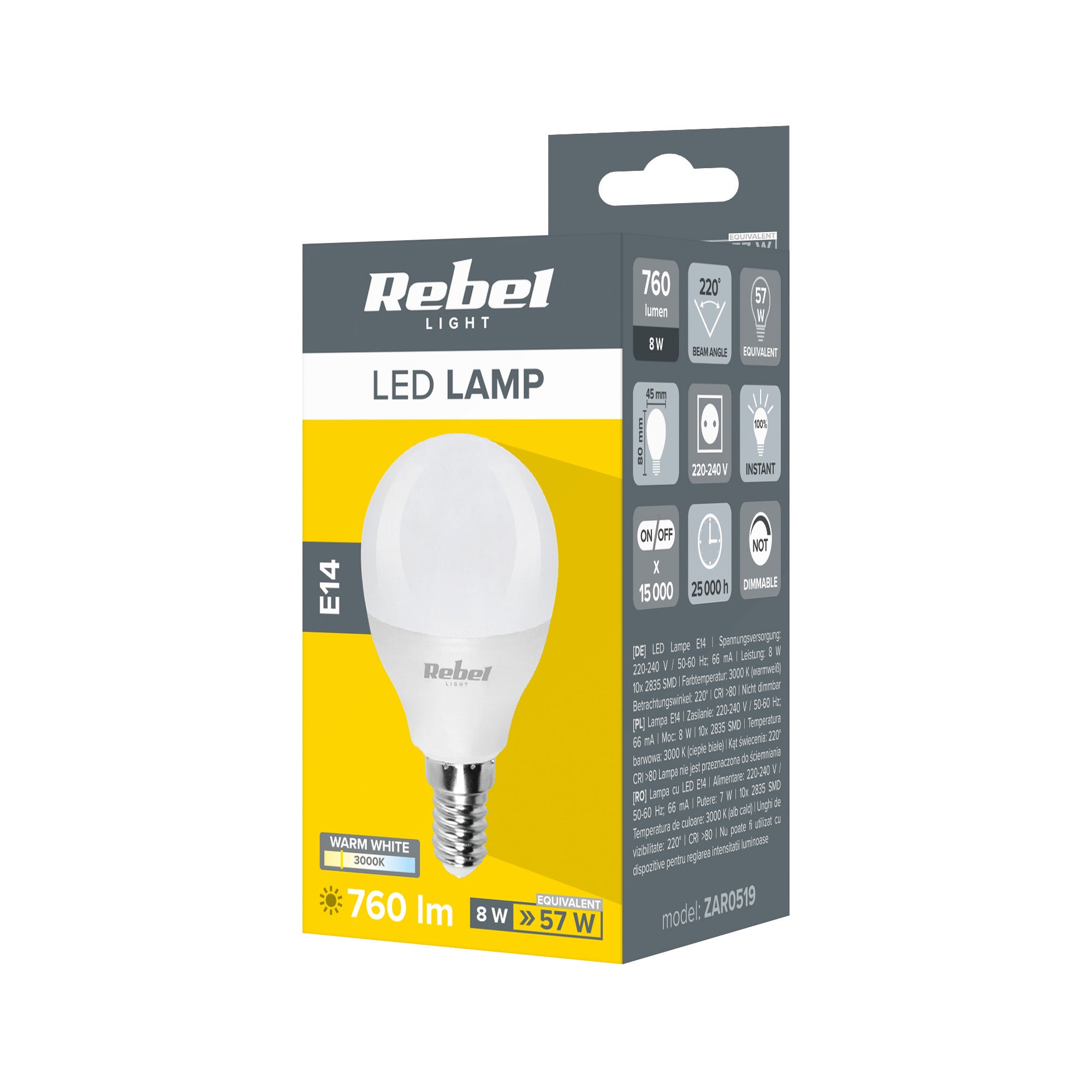 Λάμπα LED E14 G45 8W/230V 3000K Rebel