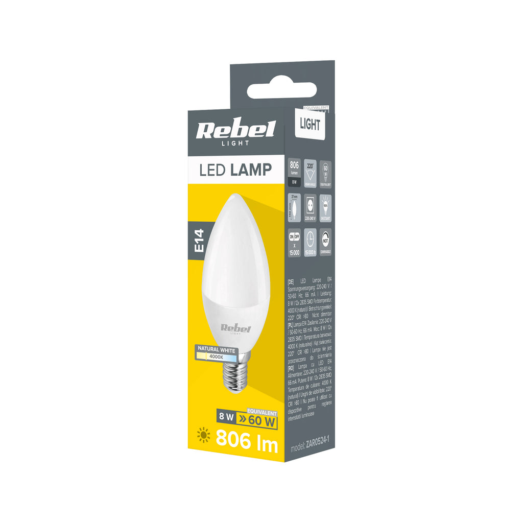 Λάμπα LED E14 8W/230V 4000K κερί Rebel