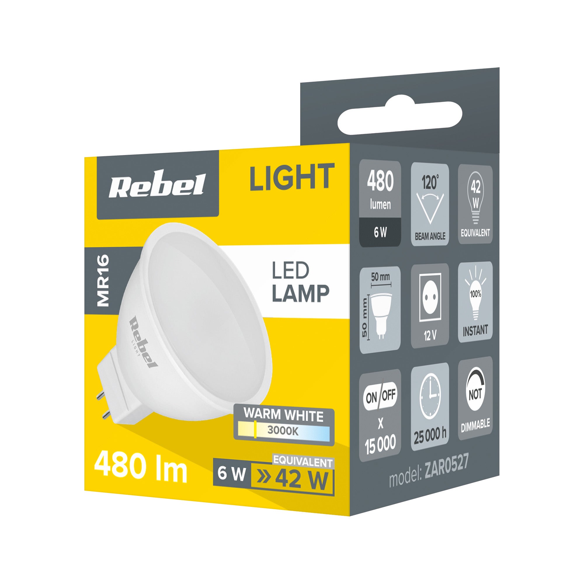Λάμπα LED MR16 6W/12V 3000K Rebel