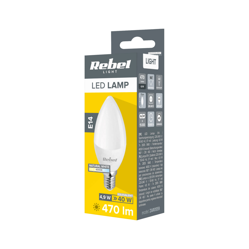 Λάμπα LED E14 5W 4000K 230V κερί Rebel