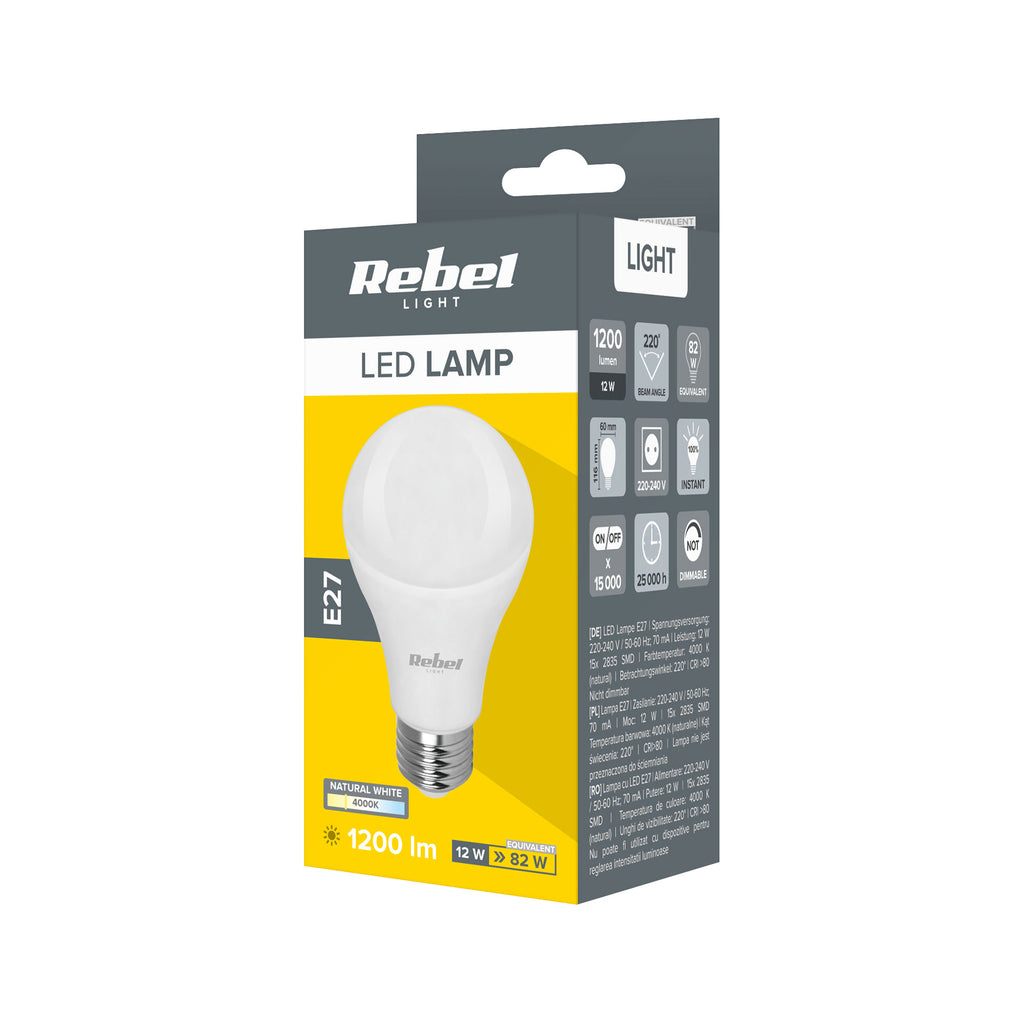 Λάμπα LED E27 A60 12W/230V 4000K Rebel