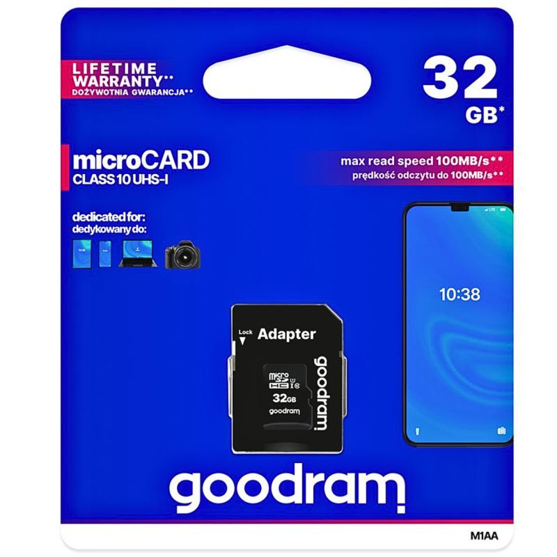 Κάρτα μνήμης Micro SDHC C10 UHS-1 U1 GoodRam 100MB/s 32Gb + 1 ADP