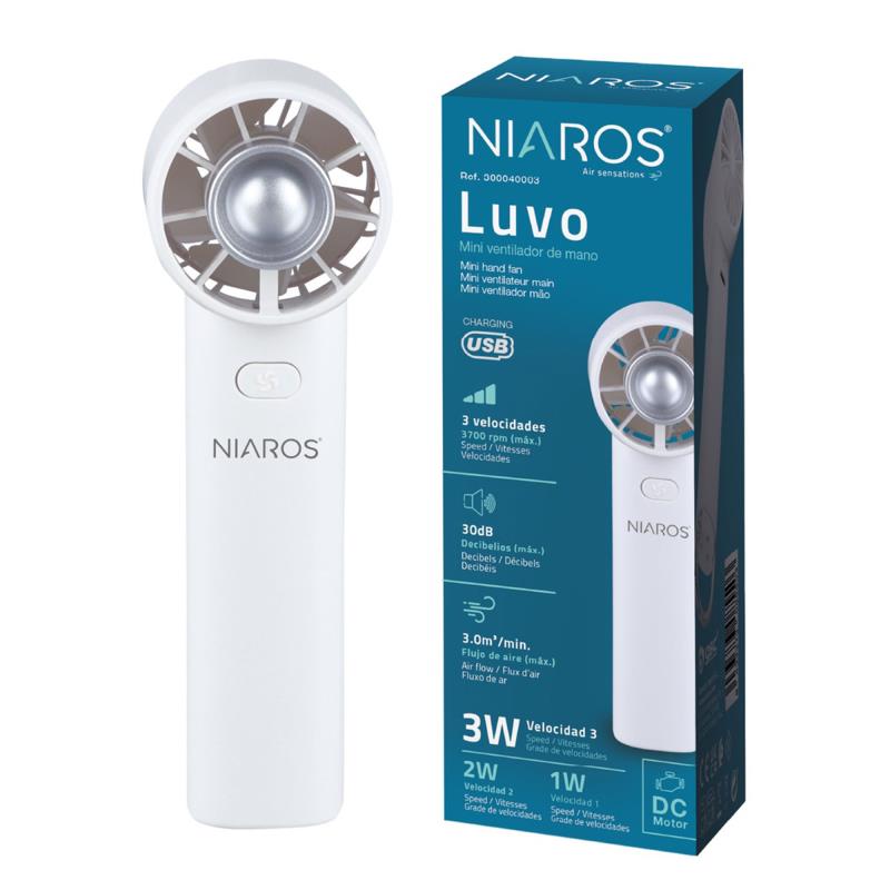Ανεμιστήρας Χειρός Επαναφορτιζόμενος Niaros Luvo USB 3W Mini Λευκό
