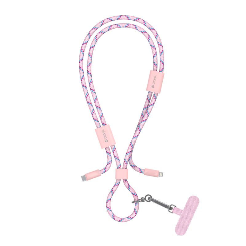 Καλώδιο Σύνδεσης USB 2.0 Woven Adjustable Lanyard Devia EC429 USB C σε Lightning PD 27W 1.6m Cable Pro5 Ροζ