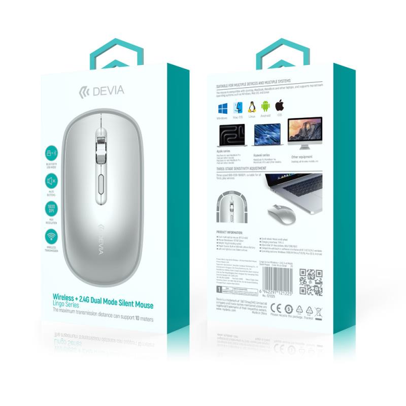 Ασύρματο Ποντίκι Devia EL245 2.4G Dual Mode Silent Lingo Ασημί