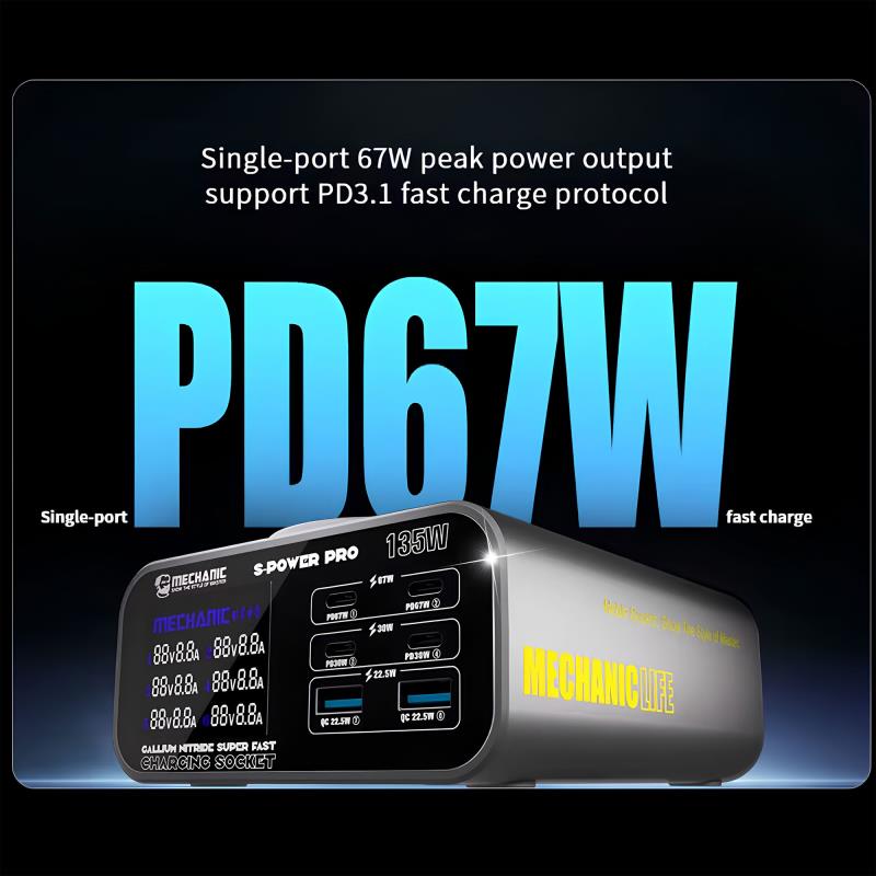 Πολυφορτιστής Πάγκου Service Mechanic C-Power 6P με Θύρες 2xUSB A & 4xUSB C & 1xΑσύρματη 135W PD / QC 3.0