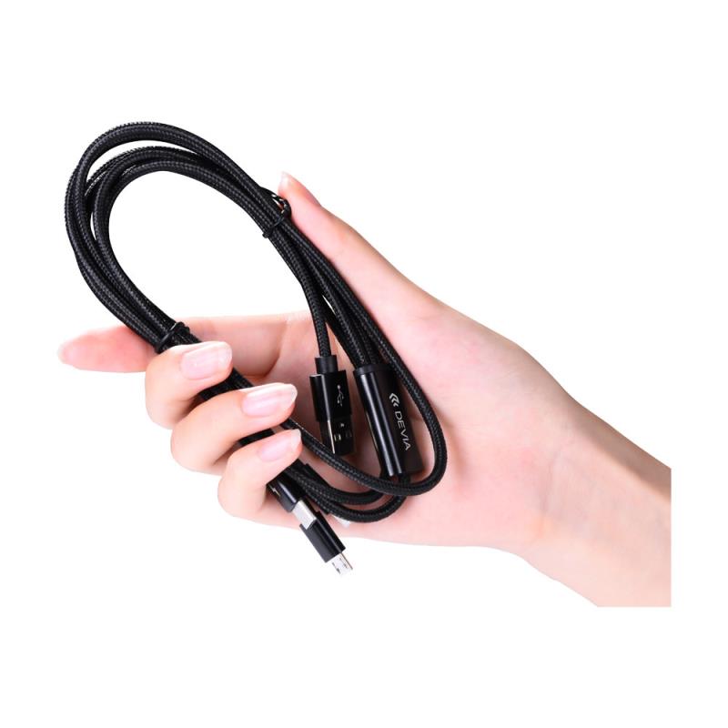Καλώδιο Σύνδεσης USB 2.0 Devia EC048 Braided 3 σε 1 USB A σε Micro USB & USB C & Lightning 15W 1.2m Gracious Μαύρο