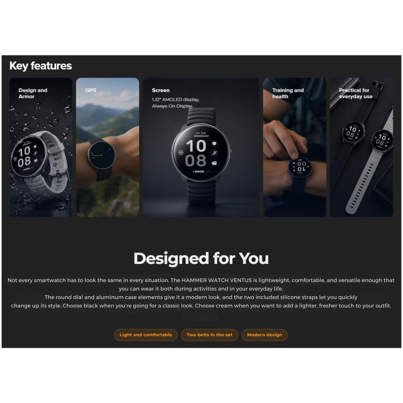 Smartwatch Hammer Watch Ventus 1.32" Σκούρο Γκρι