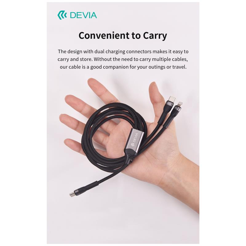 Καλώδιο Σύνδεσης USB 2.0 2 σε 1 Braided Devia EC648 USB C σε USB C & Lightning PD 60W & 12W 1.2m Extreme Μαύρο