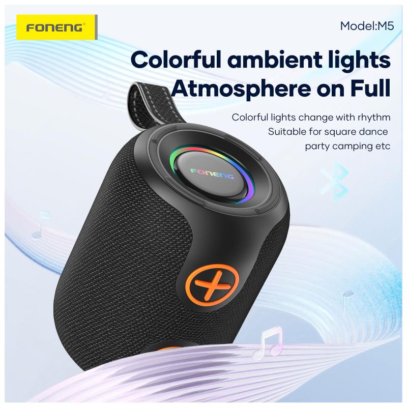 Φορητό Ηχείο Bluetooth Foneng M5 Deep Bass Colorful BT 5.3 1200mAh 8W Μαύρο