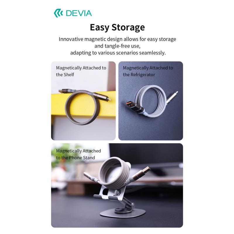 Καλώδιο Σύνδεσης USB 2.0 4 σε 1 Woven Magnetic Devia EC655 USB A & USB C σε USB C & Lightning PD 60W & 27W 1.5m Ultra 2 Τιτάνιο