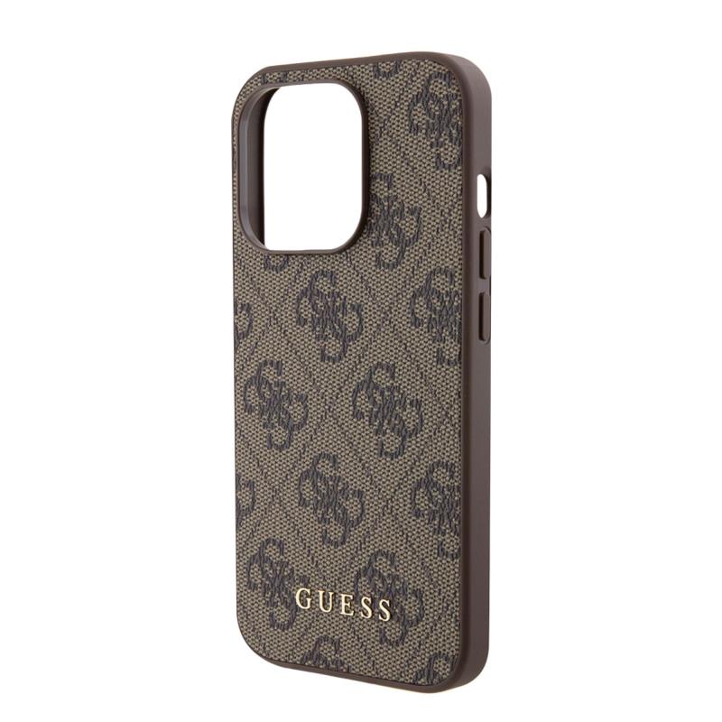 Θήκη PU Guess Apple iPhone 15 Pro Hardcase Metal Gold Logo 4G Καφέ