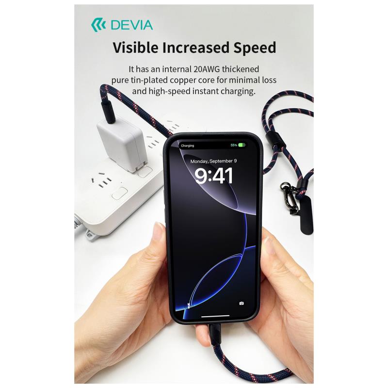 Καλώδιο Σύνδεσης USB 2.0 Woven Adjustable Lanyard Devia EC428 USB C σε USB C PD 60W 1.6m Cable Pro5 Μαύρο