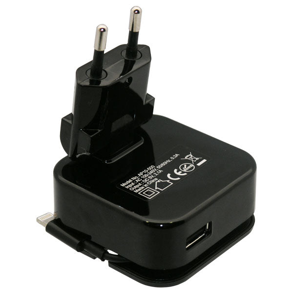 Φορτιστής Ταξιδίου Nortonline με Έξοδο USB A 2.1A & Ένσωματωμένο Καλώδιο Wrap Lightning Μαύρο