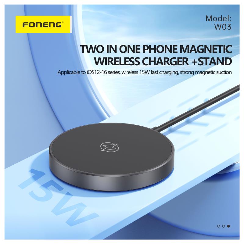 Ασύρματη Βάση Φόρτισης Μαγνητική Mini Foneng W03 15W με Stand & Καλώδιο 1m Μαύρο