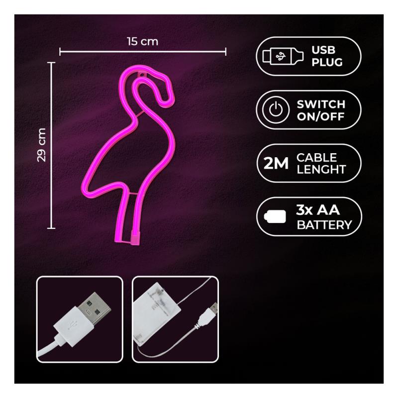 Neon LED Forever Light FLNE18 FLAMINGO (USB/Μπαταρίας & On/Off) Ροζ