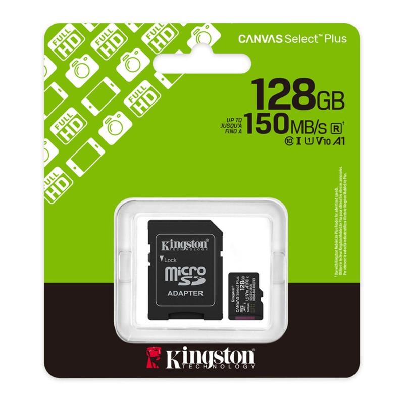 Κάρτα μνήμης Micro SDHC C10 UHS-I U1 Kingston Canvas Select Plus 150MB/s 128Gb + 1 ADP
