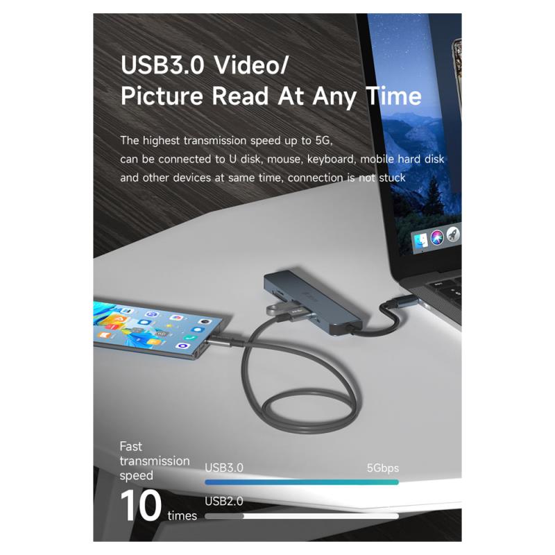Hub USB C Devia EC135 5 σε 1 (Updated) με Card Reader Leopard PD Σκούρο Γκρι