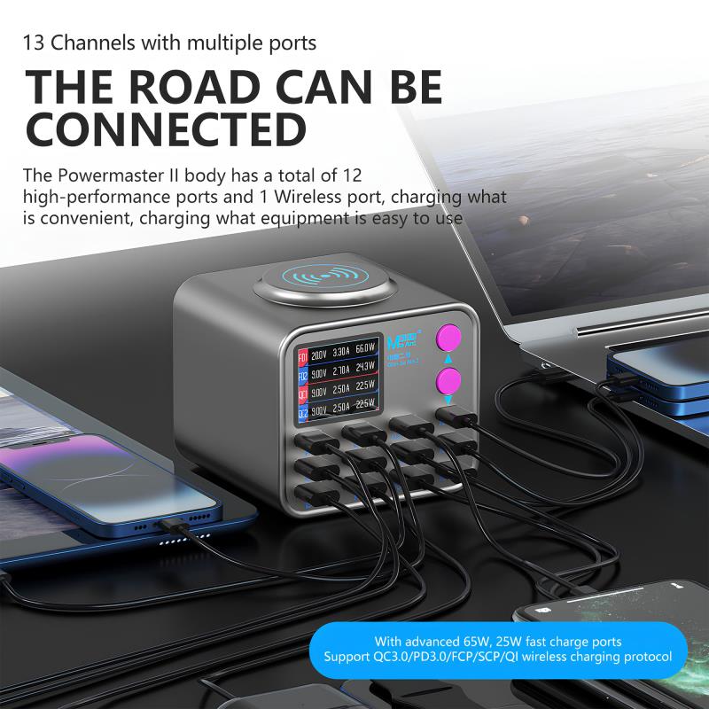 Πολυφορτιστής Πάγκου MaAnt Dian Ba 2 με 9 Θύρες USB A & 3 Θύρες USB C & 1 Ασύρματη PD 3.0/ QC 3.0 300W & Οθόνη Ενδείξεων Γκρι