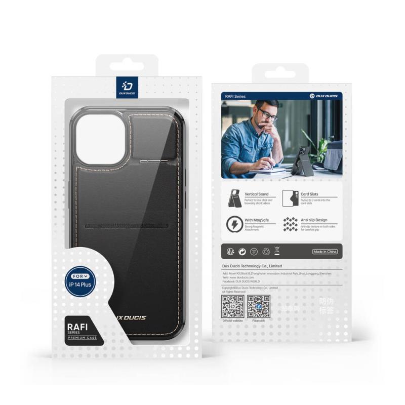 Θήκη Δερμάτινη Dux Ducis Rafi Mag 3 σε 1 MagSafe RFID Blocker Apple iPhone 14 Plus με Stand Μαύρο